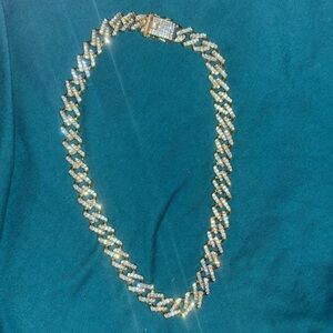Beautiful man made diamonds and 14k gold overlay chocker chain